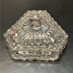 Fostoria American Glass Cubist Candy Dish Covered Hexagon 3 Divided Sections EUC